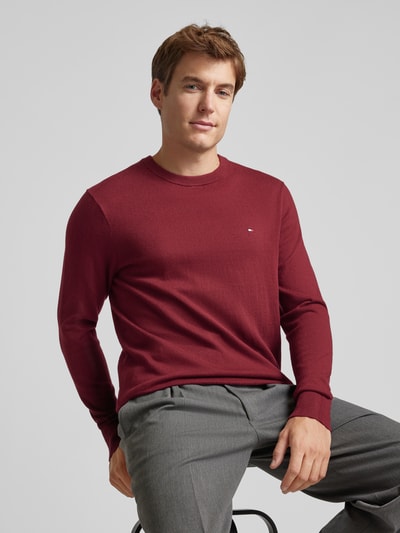 CK Calvin Klein Gebreide pullover met logostitching, model 'PIMA' Donkerrood - 3