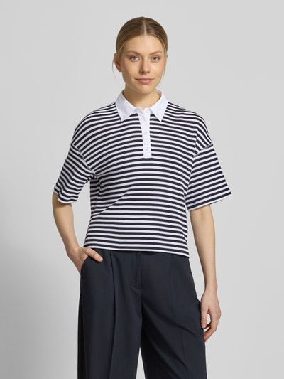 Marc Cain Relaxed Fit Oberteil in Strick-Optik mit Polokragen Marine 4