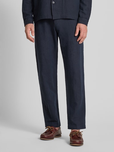 SELECTED HOMME Regular fit linnen broek met persplooien, model 'LEROY' Donkerblauw - 4