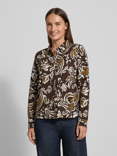 s.Oliver RED LABEL Relaxed fit blouse met lange mouwen van katoenmix Donkerbruin - 4