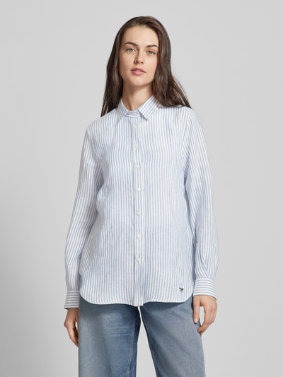 Weekend Max Mara Linnen blouse met streepmotief, model 'LARI' Bleu - 4