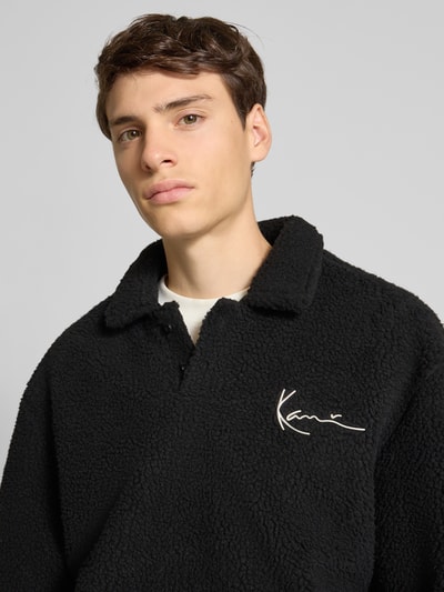 KARL KANI Fleecepullover met platte kraag en knoopsluiting Zwart - 3