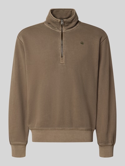 Produktfoto, Regular Fit Sweatshirt aus reiner Baumwolle von G-Star RAW in Olivgrün, glatte strukturierte Oberfläche, sichtbarer Reißverschluss, Herren Sweatshirt