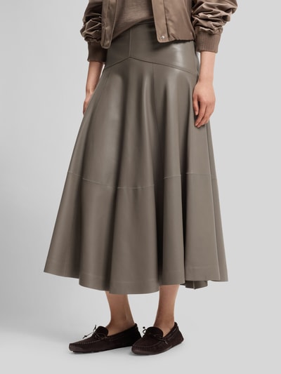 BOSS A-Linien Midi-Rock aus echtem Leder Taupe 4