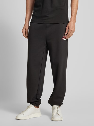 HUGO Loose fit sweatpants met tunnelkoord, model 'Dlogopante' Zwart - 4