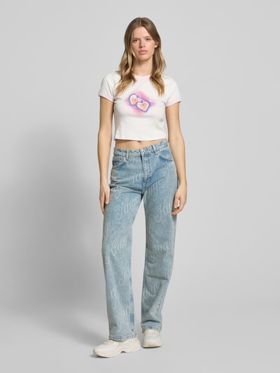 Hugo Blue Cropped T-Shirt mit Label-Print Modell 'Dalia' Sand 1