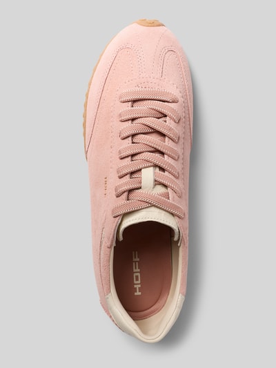 Productfoto, Sneaker uit echt leer met logo-detail model 'Bridge' van HOFF, afgeronde fit, veter, profielzool, roze tinten, bovenaanzicht.