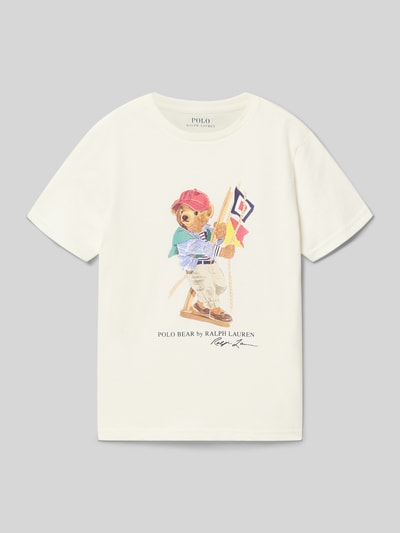 Produktfoto, Regular Fit T-Shirt aus reiner Baumwolle von Polo Ralph Lauren Teens, unifarben, Motiv-Print mit Bär, kurzarm, Rundhals, feine Textur