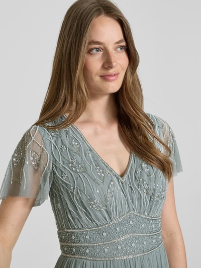 Christian Berg Cocktail Abendkleid mit V-Ausschnitt Schilf 3