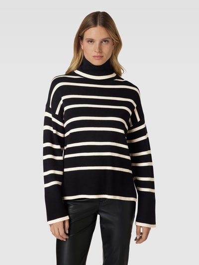 Vero Moda Oversized Strickpullover mit Streifenmuster Modell 'SABA' Black 4