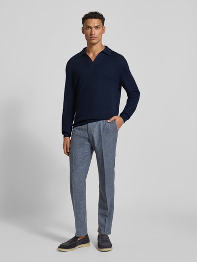 GRAN SASSO Gebreide pullover van scheerwol met platte kraag en V-hals Marineblauw - 1