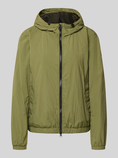 Produktfoto, olivgrüne Regular Fit Jacke mit Kapuze Modell 'Nigle' von Peuterey, Zweiwege-Reißverschluss, elastische Abschlüsse, glatte Textur
