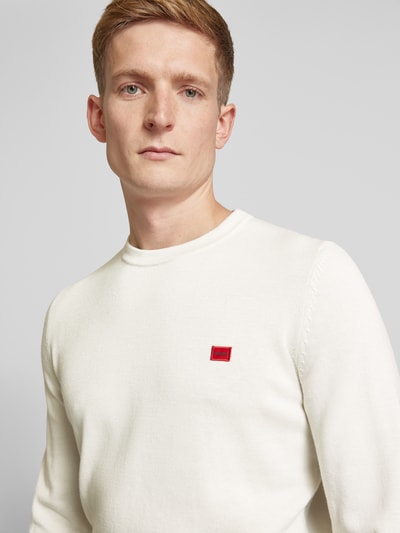 HUGO Strickpullover mit Label-Badge Modell 'San Cassius' Offwhite 3