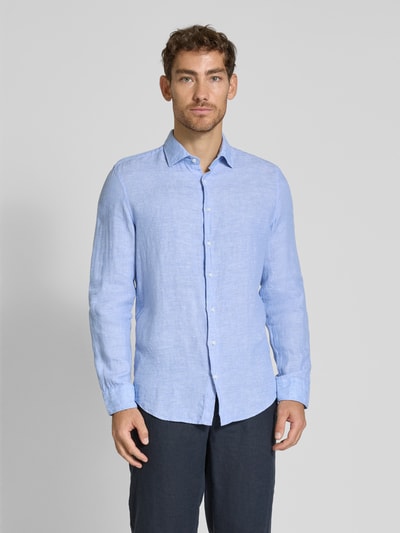 SEIDENSTICKER Slim Fit Business-Hemd aus Leinen mit Kentkragen Bleu 4