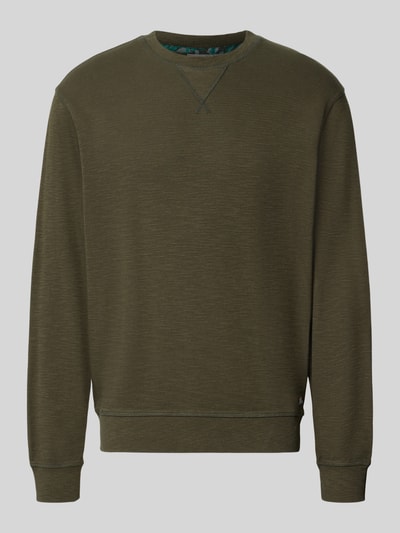 Produktfoto, Regular Fit Sweatshirt aus katoenmix van Scotch & Soda in olijfgroen met ronde hals en elastische boordjes, heren sweatshirt, ruglengte maat M 61 cm, mouwlengte maat M 70 cm
