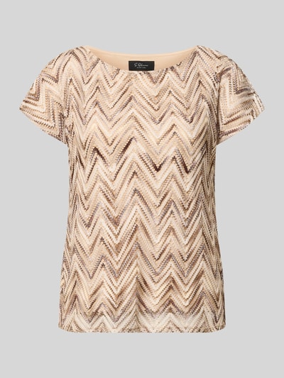 Produktfoto, Relaxed Fit T-shirt met ajourpatroon van s.Oliver BLACK LABEL in beige- en bruintinten met zigzagmotief