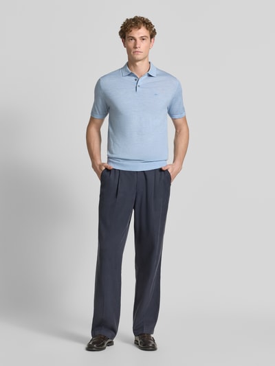 Fynch-Hatton koszulka polo o kroju regular fit z czystej bawełny w imitacji dzianiny Jasnoniebieski 1