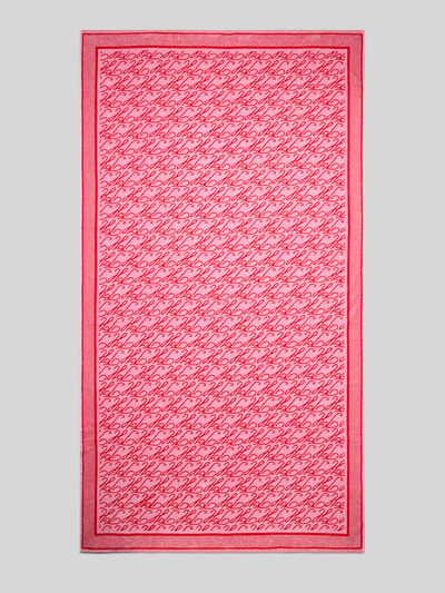 Produktfoto, Handtuch aus reiner Baumwolle Modell 'SCRIPT TOWEL' von TOMMY HILFIGER, Optik: Allover-Muster mit Logo-Print, Materialverarbeitung: Frottee, rote Farbe, strukturierte weiche Oberfläche