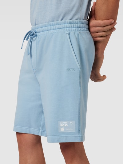 BOSS Orange Regular fit sweatshorts met labelstitching Lichtblauw - 3