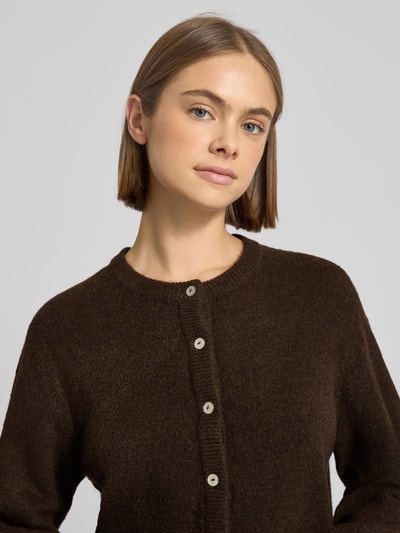 Only Loose fit gebreid jack met knoopsluiting, model 'SIMONI' Chocoladebruin - 3
