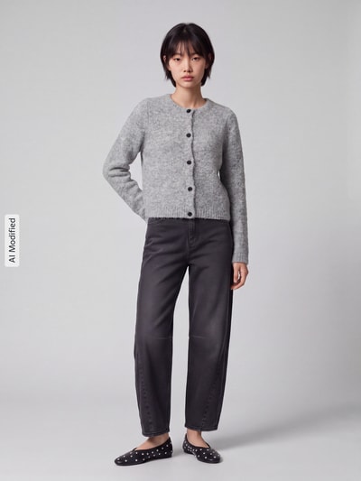 VERO MODA Regular Fit Strickjacke mit Woll-Anteil Modell 'NOVAH' Mittelgrau 1