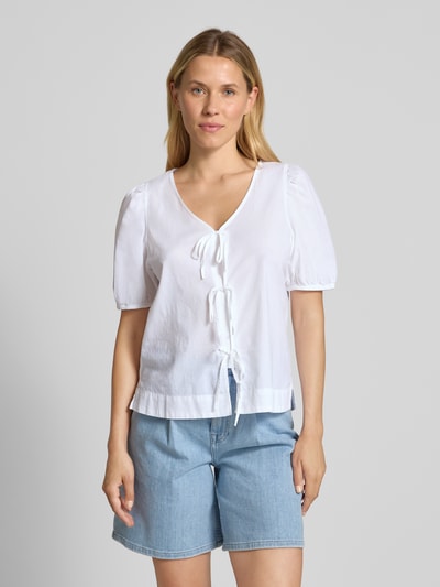 s.Oliver RED LABEL Regular Fit Baumwollbluse mit V-Ausschnitt Weiss 4