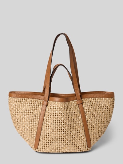 Produktfoto, Shopper mit Tragehenkeln Modell 'COSMO' von Abro, beige-braun, geflochtene Struktur, Hauptfach mit Reißverschluss, Label-Detail
