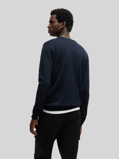 HUGO Regular fit gebreide pullover van merinowol, model 'SAN CEDRIC' Marineblauw - 5