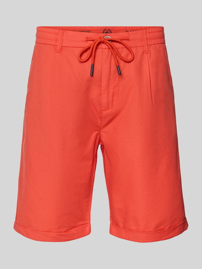 Produktfoto, Chino-Shorts mit Tunnelzug Modell 'DAWSON' von Lerros in kräftigem Orange, Baumwoll-Leinen-Mix, Regular Fit, sichtbare Gesäßtaschen, glatte Textur, schlichte Form, Kontext: Herren Chino-Shorts, Bundweite 42 cm, Innenbeinlänge 26 cm.