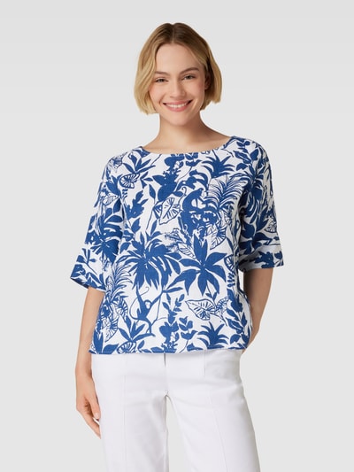 Christian Berg Woman Blouseshirt van linnen met all-over motiefprint Marineblauw - 4