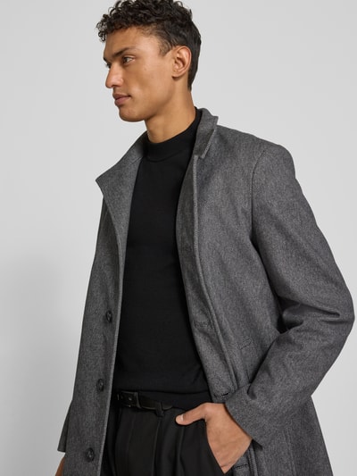 Christian Berg Men Lange jas met opstaande kraag en steekzakken Antraciet - 3