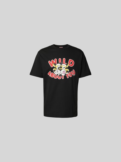 Produktfoto, Regular Fit T-Shirt aus reiner Baumwolle von Kenzo, Herren T-Shirt mit Rundhalsausschnitt, Statement-Print, kurzärmelig, Schwarz, Rückenlänge bei Größe M 69 cm.