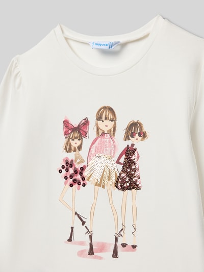 Mayoral Bluzka o kroju regular fit z długim rękawem i nadrukiem z motywem Złamany biały 2