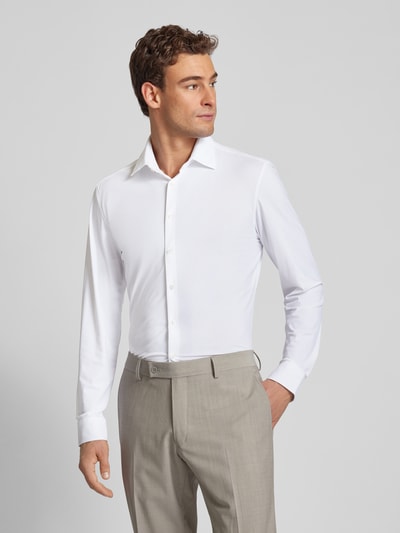 Jake*s Slim Fit Businesshemd aus Uni Struktur Weiss 4