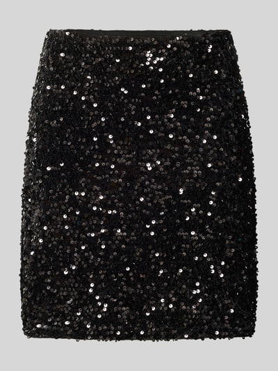 Produktfoto, Slim Fit Minirock mit Allover-Pailettenbesatz von Apricot, schwarze Farbe, elastischer Bund, Minilänge, glänzende Textur