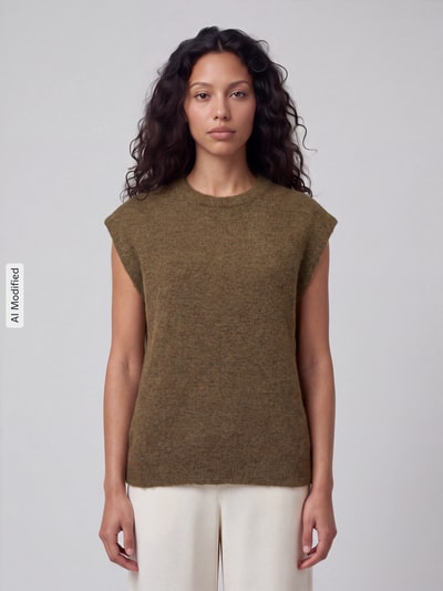 Selected Bezrękawnik o kroju relaxed fit z mieszanki wełny model 'LULU' Oliwkowy 4