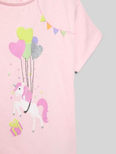 Produktfoto, T-Shirt mit Rundhalsausschnitt und Motiv-Print von Blue Seven in Rosa, reine Baumwolle, gerader Schnitt, bunte Einhorn-Grafik