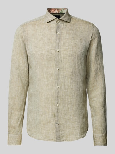 JOOP! Collection Slim Fit Business-Hemd aus Leinen mit Haifischkragen Modell 'Pai' Khaki 2