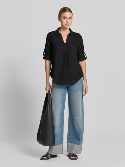 s.Oliver RED LABEL relaxed fit overhemdblouse van mix van linnen en viscose Zwart - 1