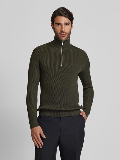 Jack & Jones Premium Strickpullover mit Troyer-Kragen Modell 'RBLALIAM' Oliv 4