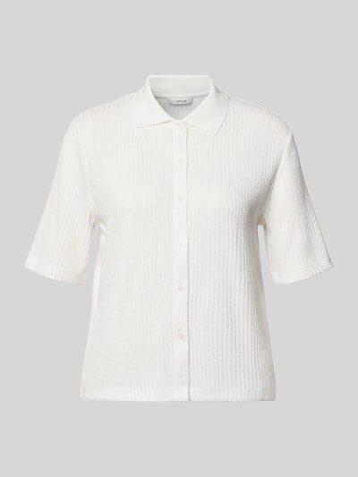 Produktfoto, Regular Fit Poloshirt mit durchgehender Knopfleiste von OPUS im Viskose-Mix mit Stretch-Anteil, Weiß, Struktur, Modell 'Somelly', Rückenlänge 54 cm bei Größe 36.