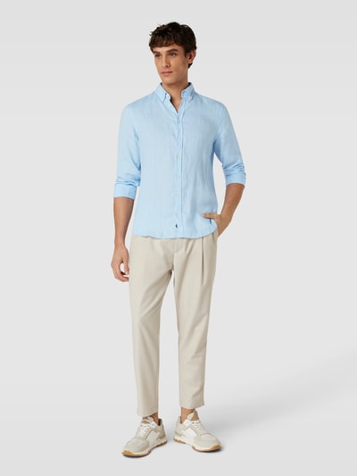 Casual Friday Leinenhemd mit Button-Down-Kragen Hellblau 1