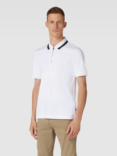 BOSS Slim Fit Poloshirt mit kurzem Reißverschluss Modell 'Polston' Weiss 4