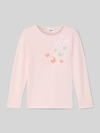 Produktfoto, Regular Fit Langarmshirt aus Baumwoll-Mix von s.Oliver RED LABEL in zartem Rosa, unifarben, mit Schmetterlings-Pailletten und Effektgarn, Rundhalsausschnitt, langarm, Webware