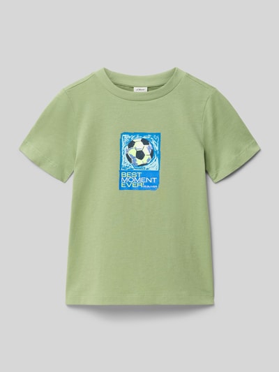 Productfoto, Regular Fit T-shirt uit puur katoen van s.Oliver RED LABEL voor kinderen in look: effen kleuren met motiefprint en labelopschrift, ronde hals, korte mouw, jersey, materiaalverwerking: puur katoen.