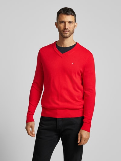 Tommy Hilfiger Sweter z dzianiny z wyhaftowanym logo model ‘PIMA’ Czerwony 4