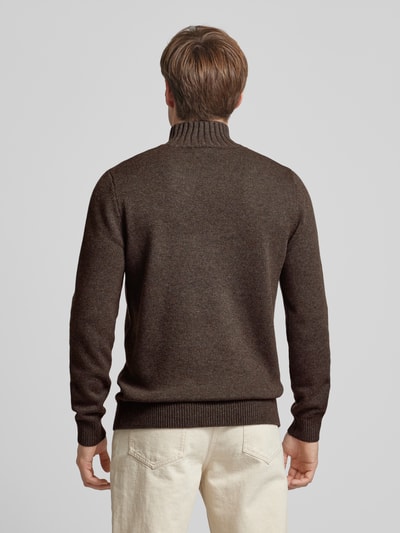 Profuomo Gebreide pullover met ribboorden Donkerbruin - 5