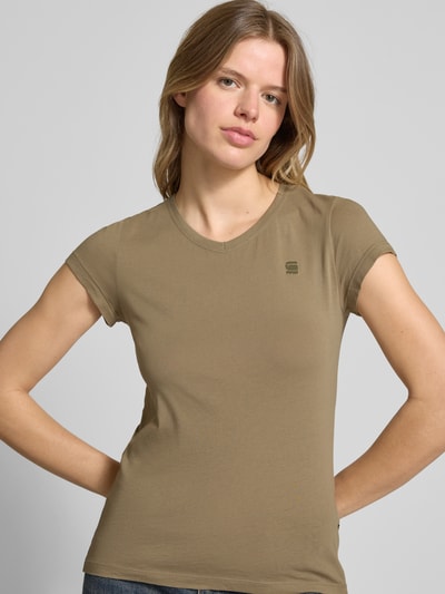 G-Star Raw T-Shirt mit Label-Stitching Modell 'Eyben' Khaki 3