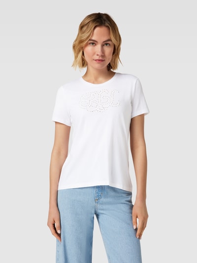 Lauren Ralph Lauren T-Shirt mit Label-Detail und Lochmuster Modell 'KATLIN' Weiss 4