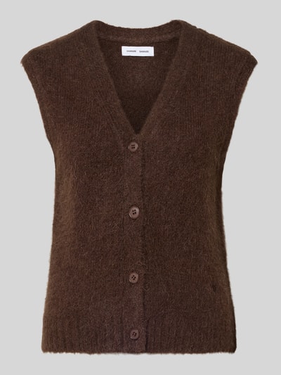 Produktfoto, braune Weste aus Alpaka-Mix mit V-Ausschnitt Modell 'JEANNE' von Samsøe Samsøe, Knopfleiste, Regular Fit, weiche Textur